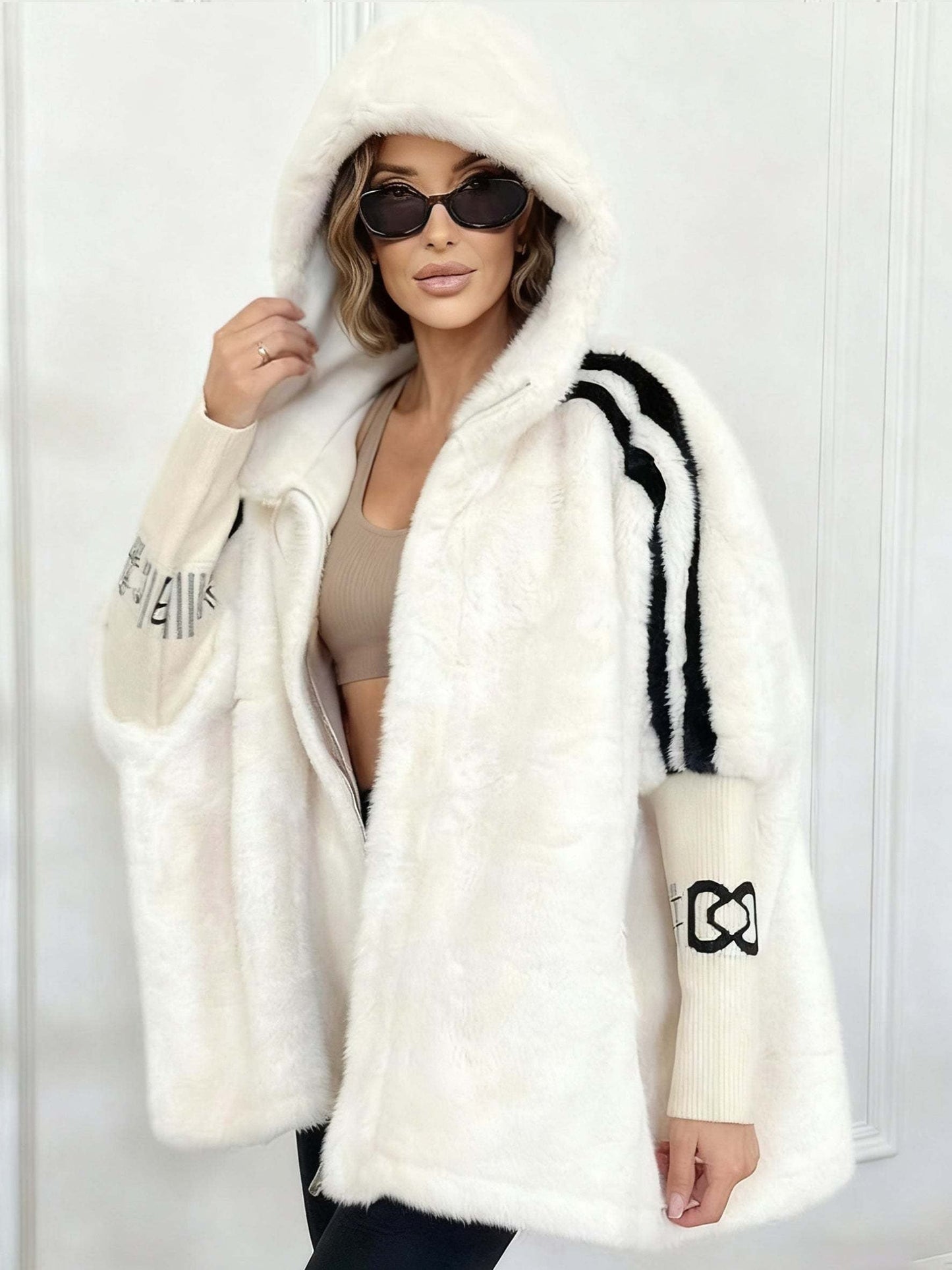 Manteau Femme à Capuche Rayures Élégant et Chauffant