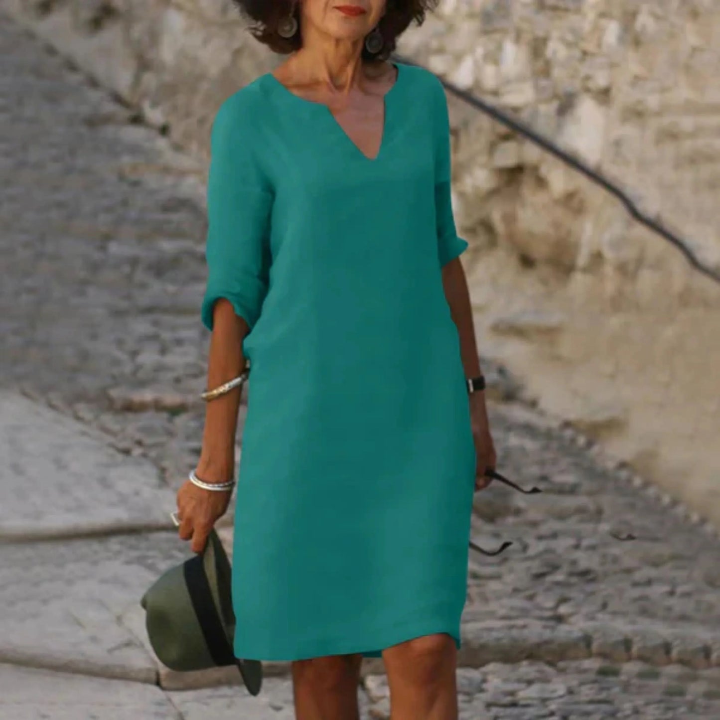 Robe Élégante pour Femme Col V Manches Longues