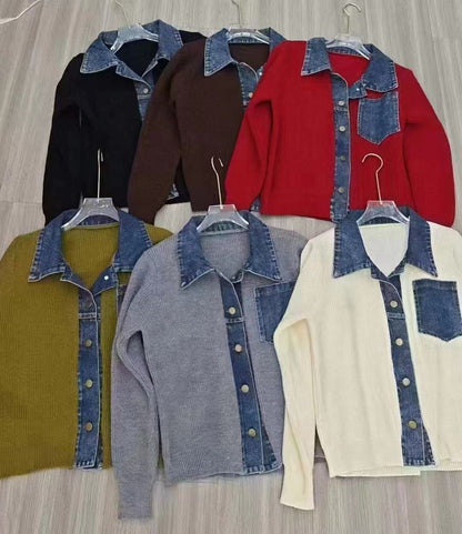Cardigan Tricot Effet Denim Col Polo Coupe Fluide - vue 2