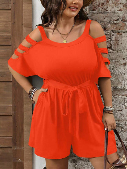 Combinaison Short Femme Grande Taille Taille Ceinturée Epaules