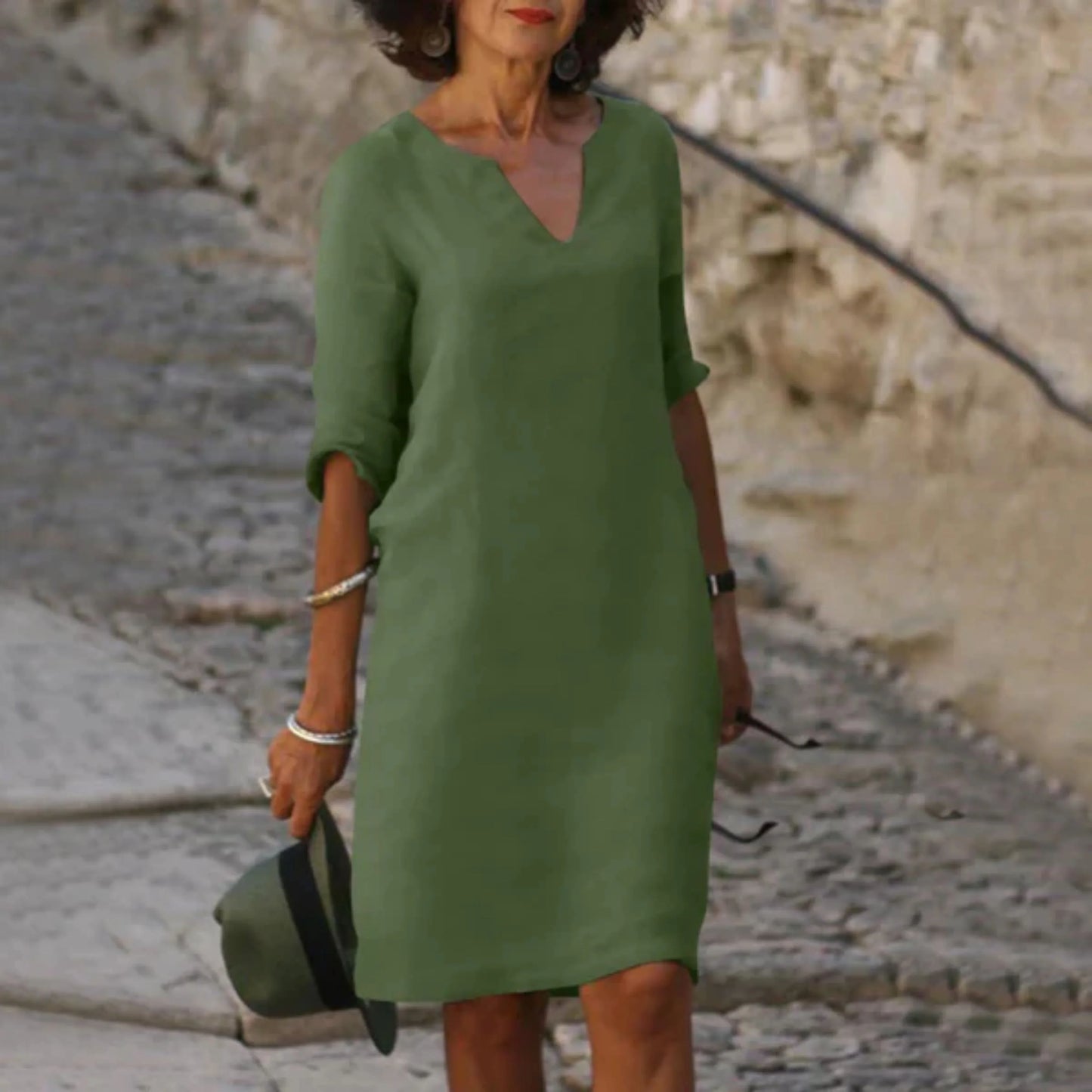 Robe Élégante pour Femme Col V Manches Longues