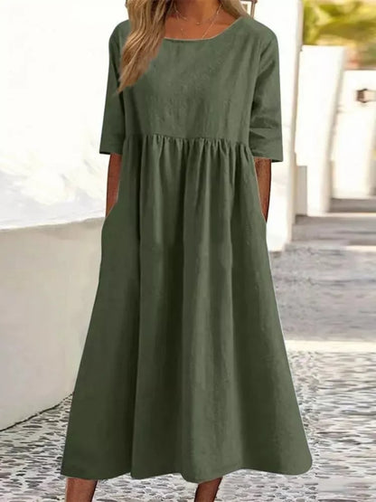 Robe Femmes Été Mi-Longue en Coton Léger