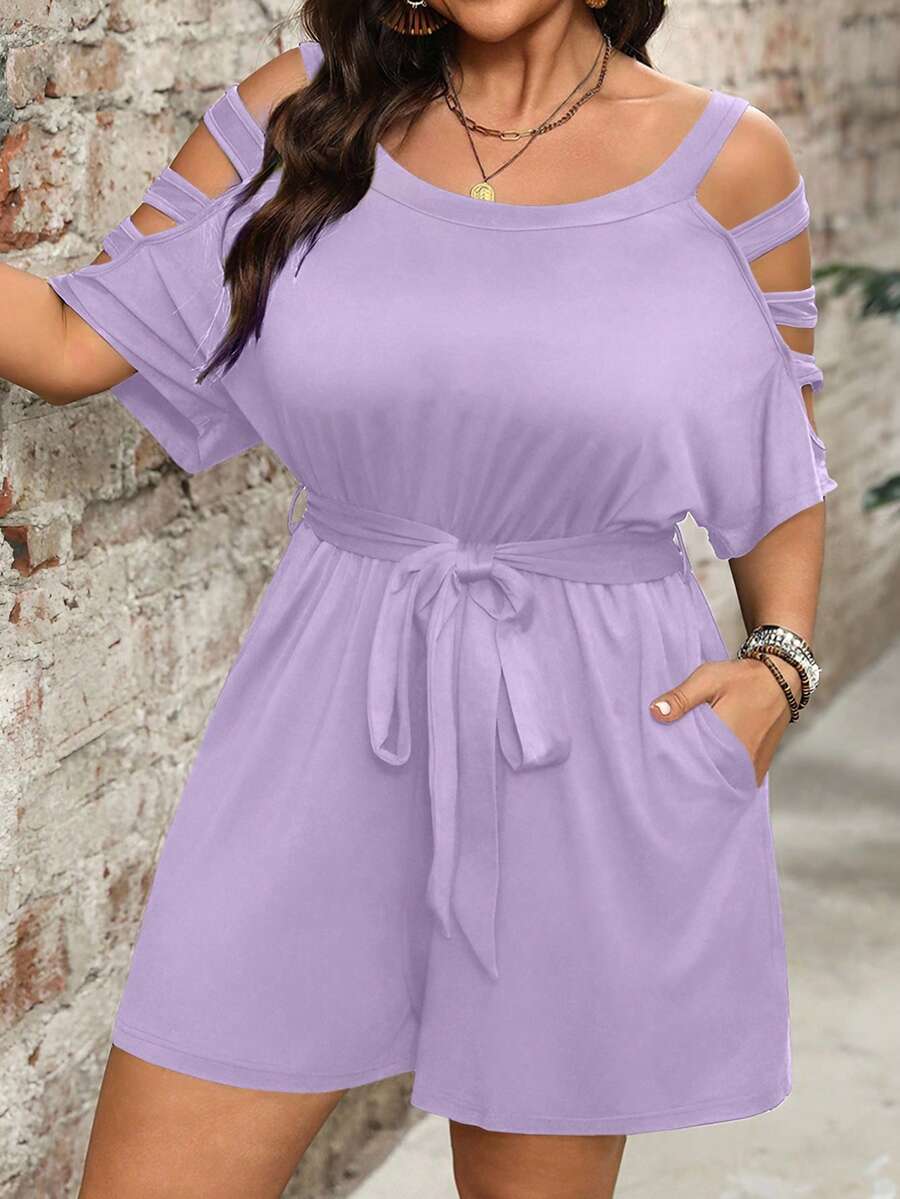 Combinaison Short Femme Grande Taille Taille Ceinturée Epaules