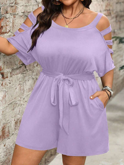 Combinaison Short Femme Grande Taille Taille Ceinturée Epaules