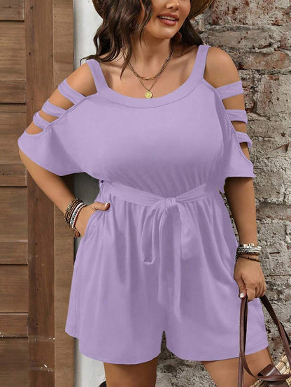 Combinaison Short Femme Grande Taille Taille Ceinturée Epaules