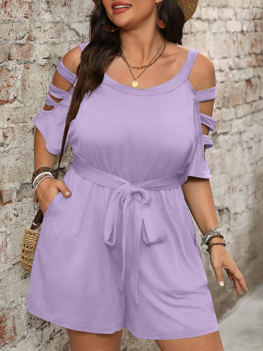 Combinaison Short Femme Grande Taille Taille Ceinturée Epaules