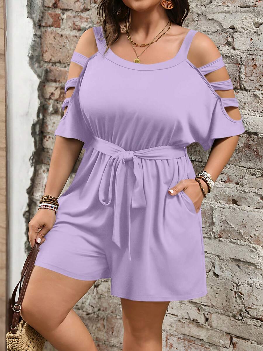 Combinaison Short Femme Grande Taille Taille Ceinturée Epaules