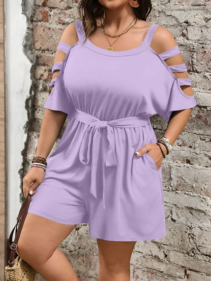 Combinaison Short Femme Grande Taille Taille Ceinturée Epaules