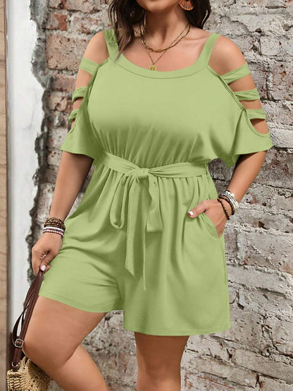 Combinaison Short Femme Grande Taille Taille Ceinturée Epaules