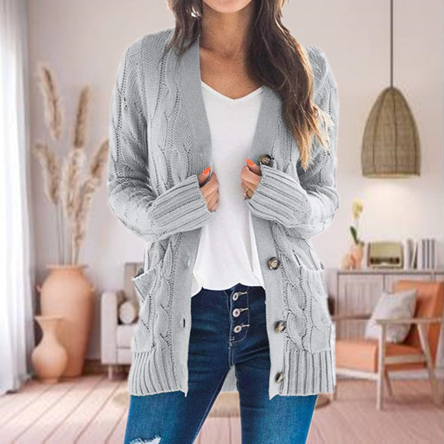Cardigan Femme Hiver Tricot Chaud avec Boutons - PanierRoyale
