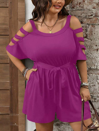 Combinaison Short Femme Grande Taille Taille Ceinturée Epaules