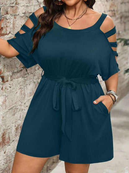 Combinaison Short Femme Grande Taille Taille Ceinturée Epaules
