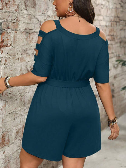 Combinaison Short Femme Grande Taille Taille Ceinturée Epaules