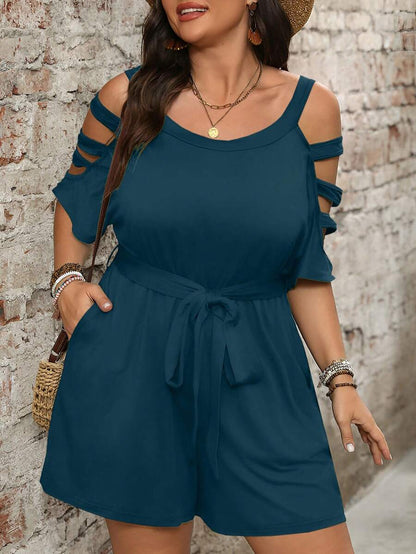 Combinaison Short Femme Grande Taille Taille Ceinturée Epaules