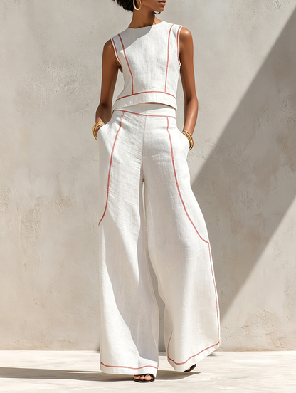 Ensemble Femme Deux Pièces Coton Coutures Contrastées - PanierRoyale
