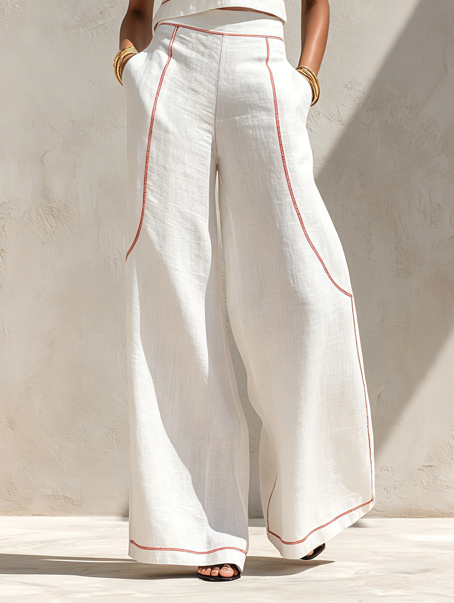 Ensemble Femme Deux Pièces Coton Coutures Contrastées