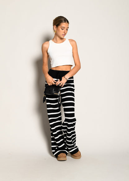 Pantalon à Rayures Élégant avec Ceinture Élastique