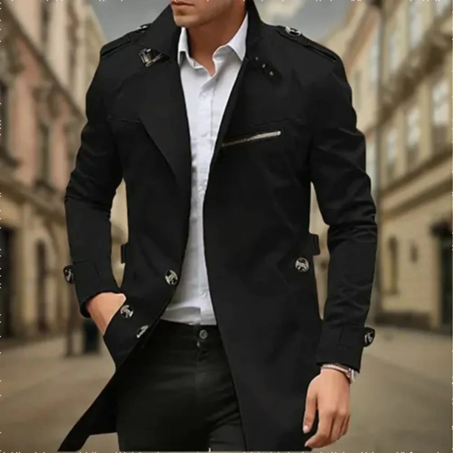 Manteau Homme Imperméable - Trench Coat Classique à Double Fermeture