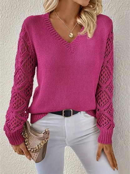 Pull Femme Léger Dentelle Col V Élégant