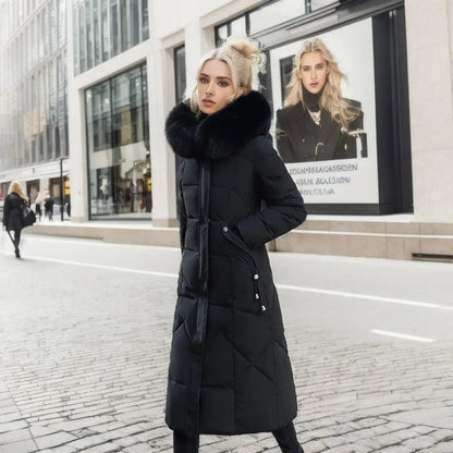 Manteau femme long à kapok avec col montant