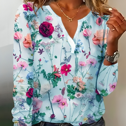 Blouse Femme Décontractée Imprimé Fleuri Col Rond