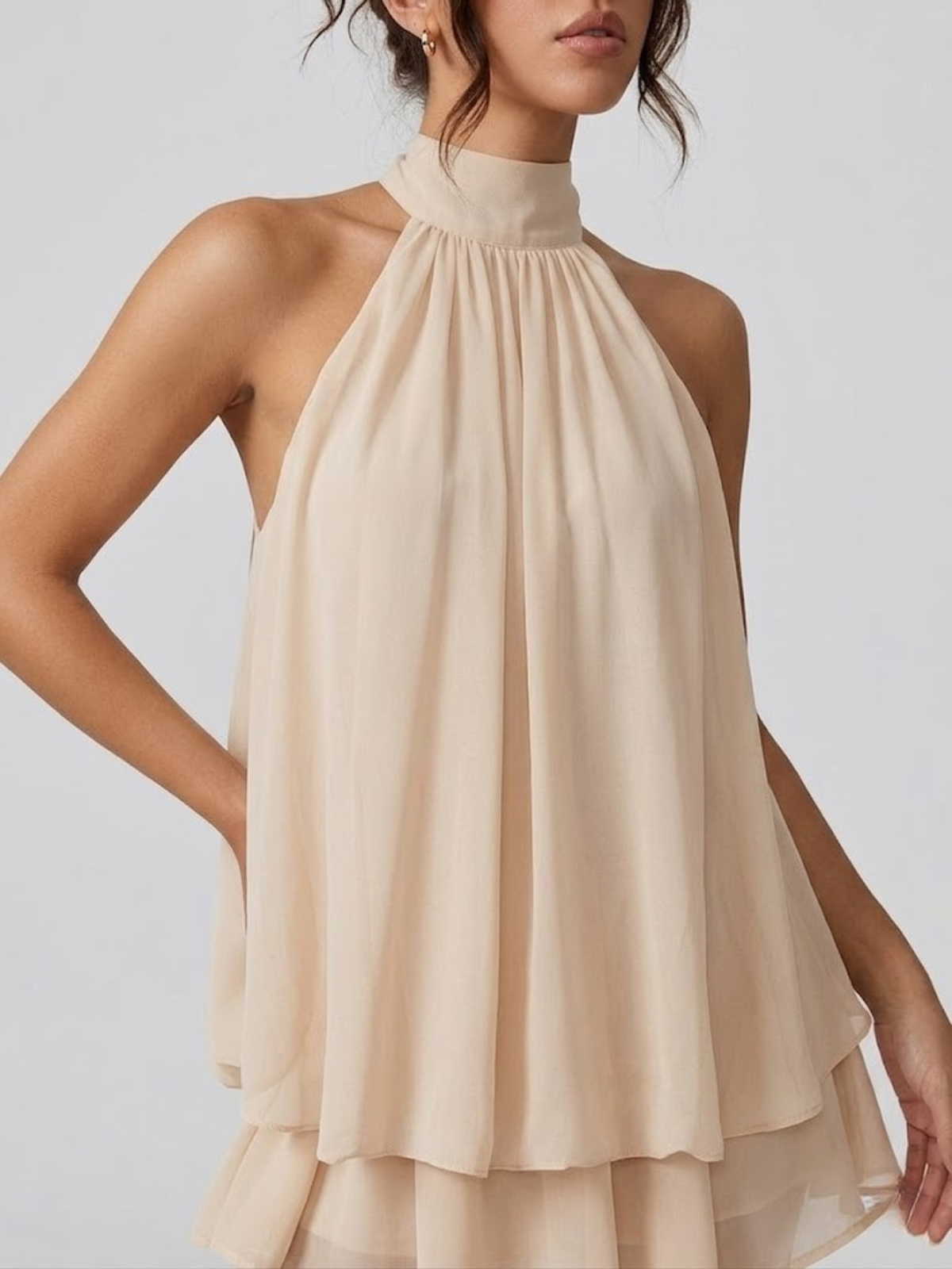 Robe Courte Femme Dos Nu Col Halter Volantée