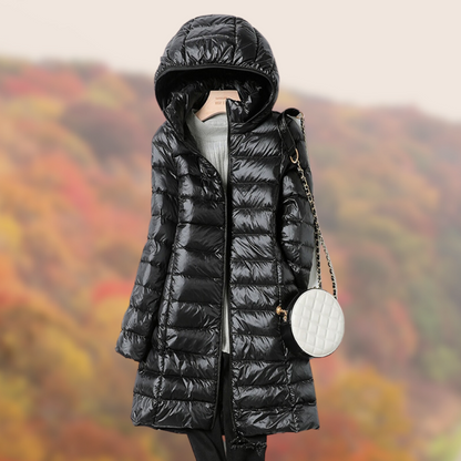 Veste Femme Longue à Capuche Brillante