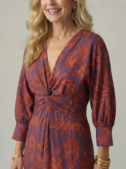 Robe Midi Femme Coupe Croisée Taille Cintrée