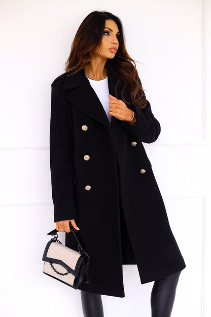Manteau Long Femme Laine Mélangée Boutons Coupe Élégante