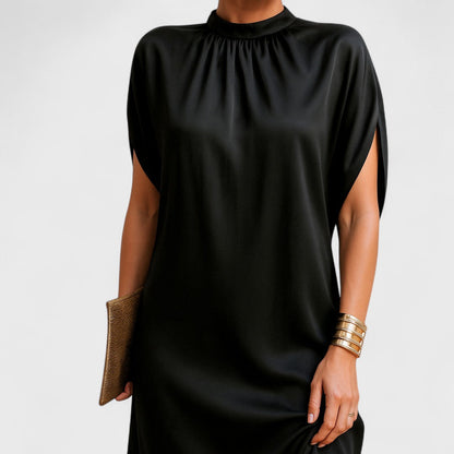 Robe Courte Femme Décolleté Haut avec Col Montant