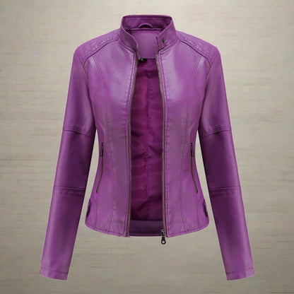 Veste en Cuir Femme Élégante avec Poches Zippées
