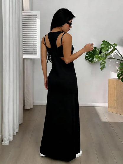 Robe longue Femme Effet Deux Pièces Découpes Latérales