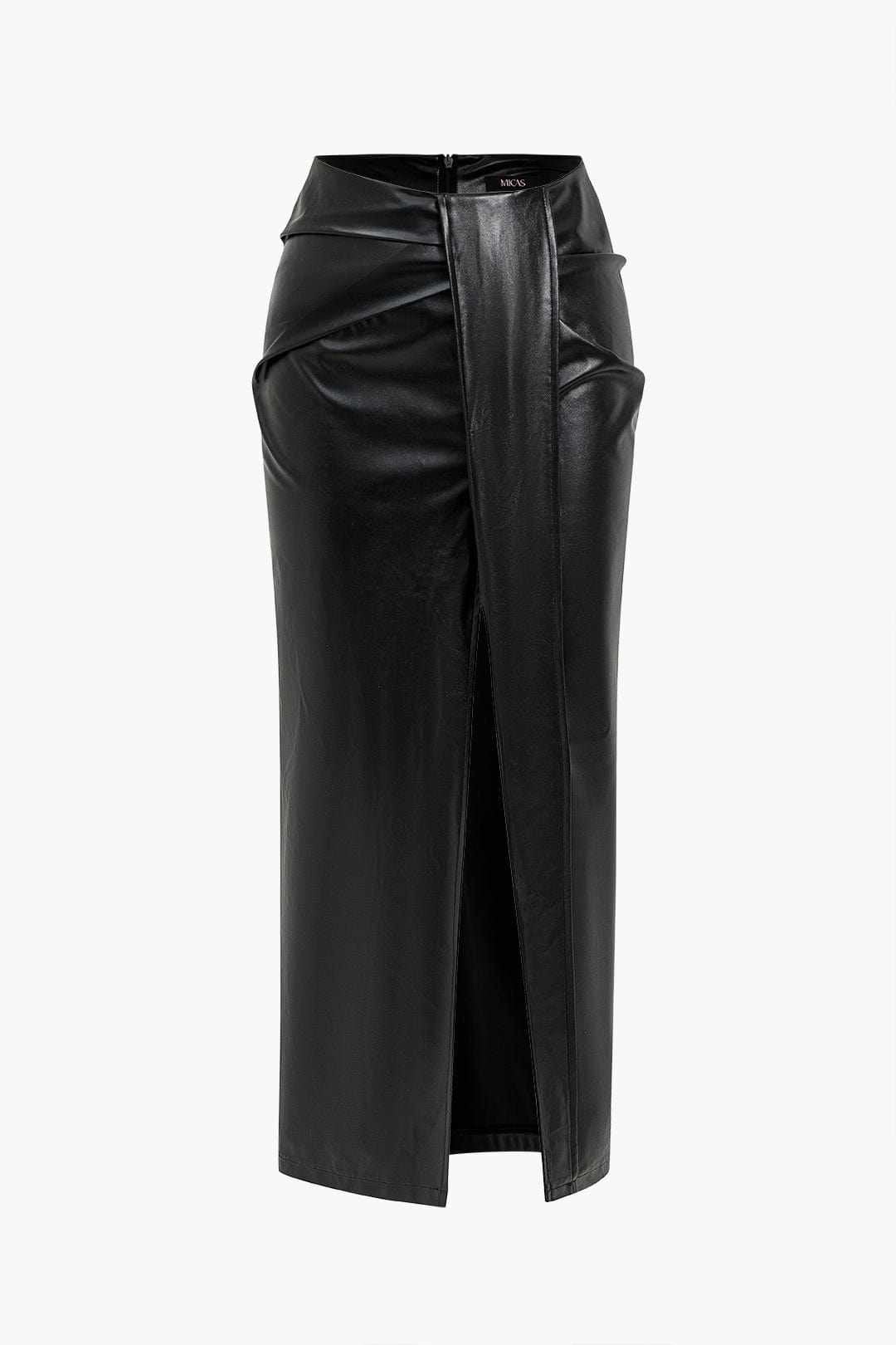 Jupe Mi-Longue Élégante en Cuir Imitation avec Fente Élevée