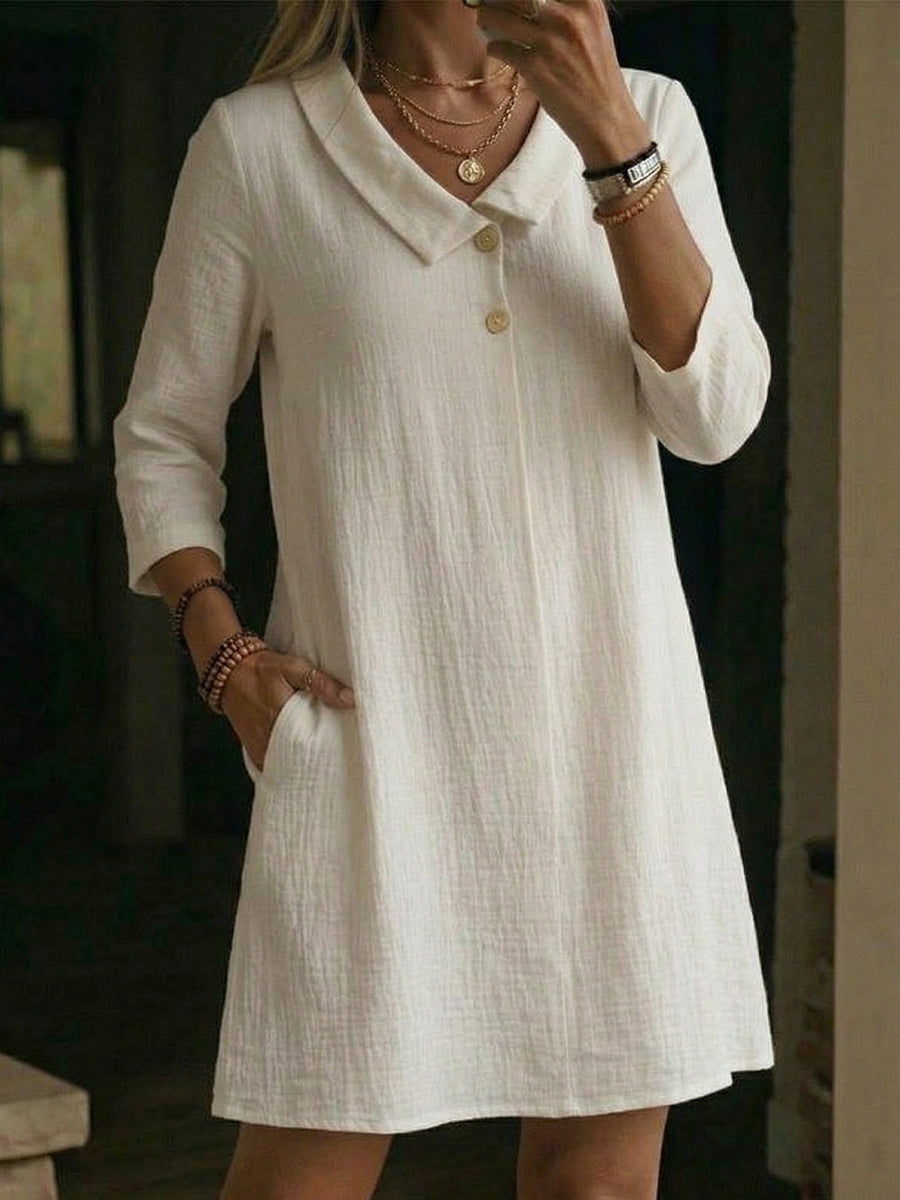 Robe Femme Décontractée Col Rabattu Coupe Fluide