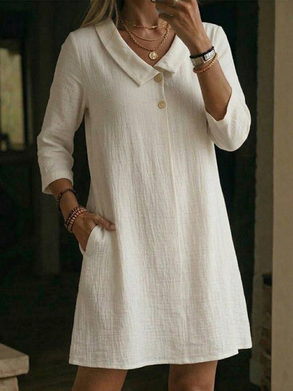 Robe Femme Décontractée Col Rabattu Coupe Fluide