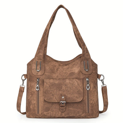 Sac à main cuir marron avec fermeture et poches intérieures