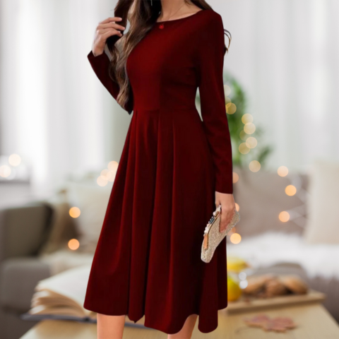 Robe Féminine Élégante Taille Mi-Longue