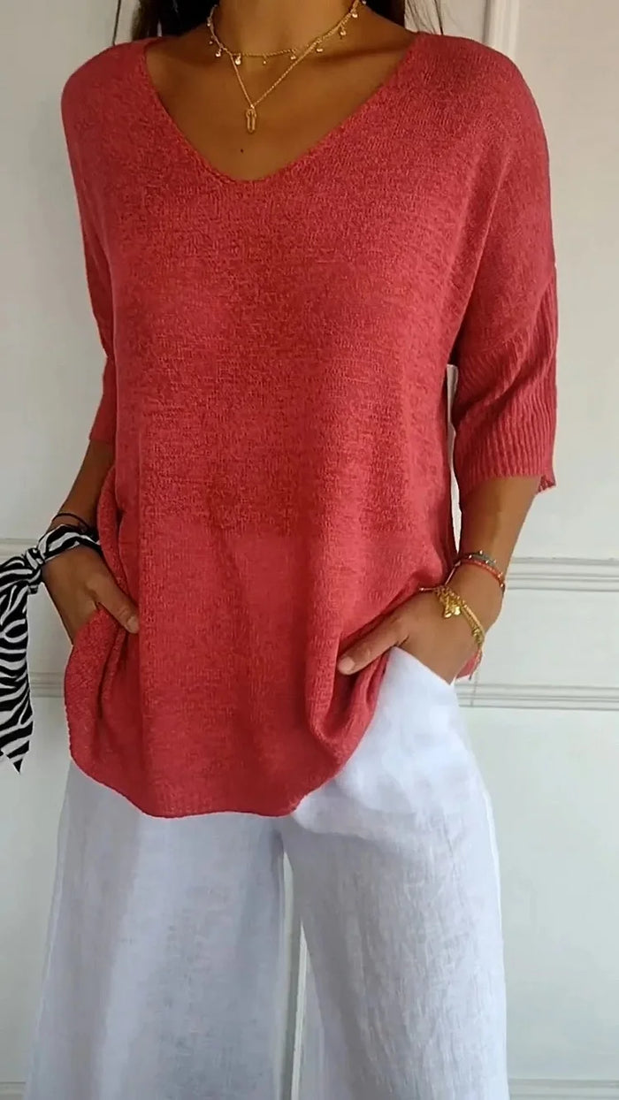 Pull Femme Rose Pastel Manches Courtes Chic - PanierRoyale