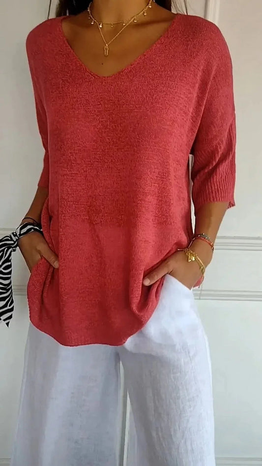 Pull Femme Rose Pastel Manches Courtes Chic - PanierRoyale