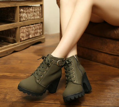Bottines Femme Chic - Chaussures Martin Haut de Gamme Talon Bloc Brillant