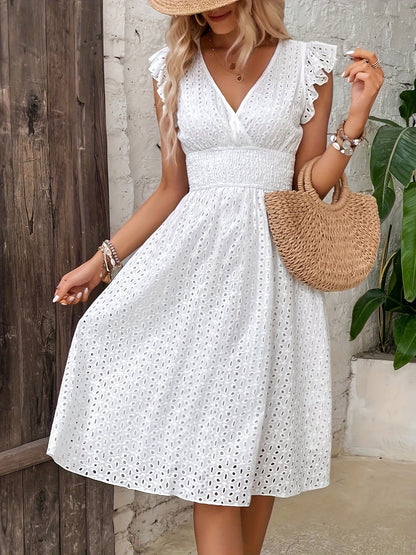 Robe Portefeuille Femme Tissu Brodé Léger Taille Froncée