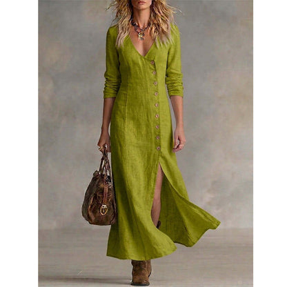 Robe Chemise Femme Vintage Manches Longues Coupe Midi