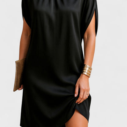 Robe Courte Femme Décolleté Haut avec Col Montant