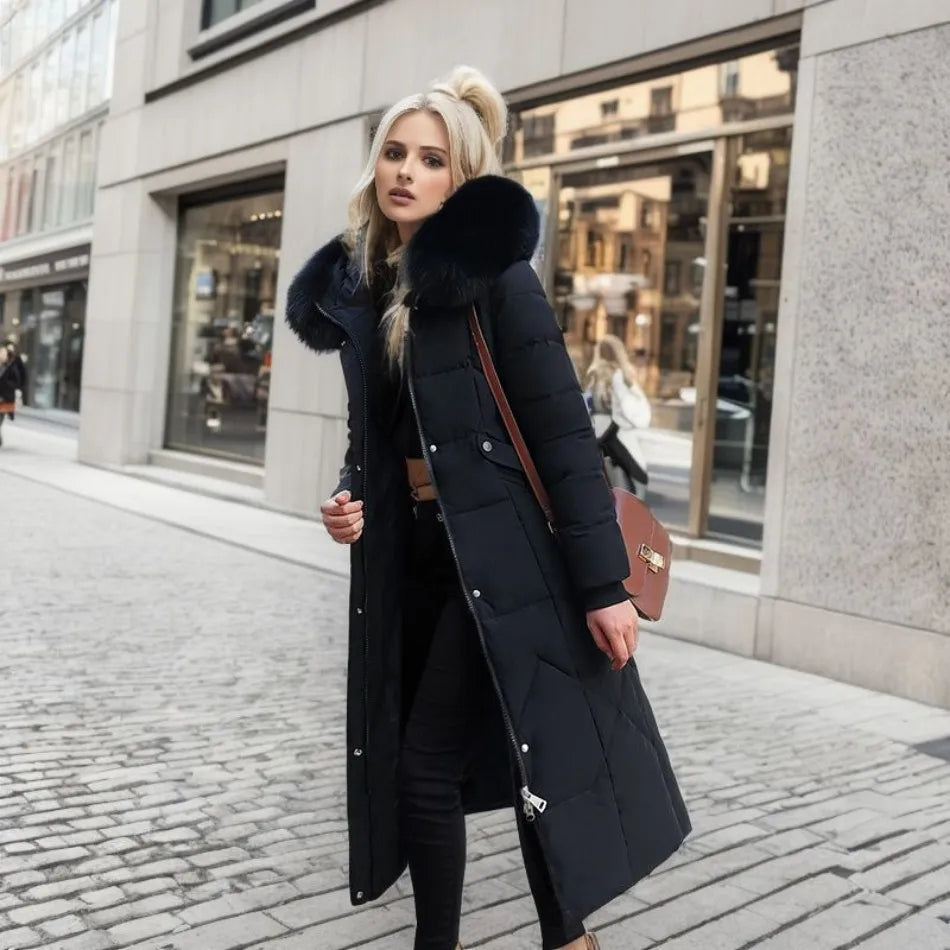 Manteau femme long à kapok avec col montant