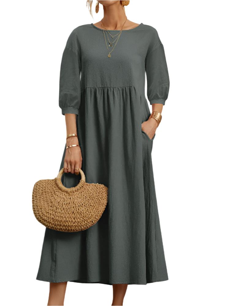 Robe Femme Été en Coton Léger, Col Rond et Manches Courtes - PanierRoyale