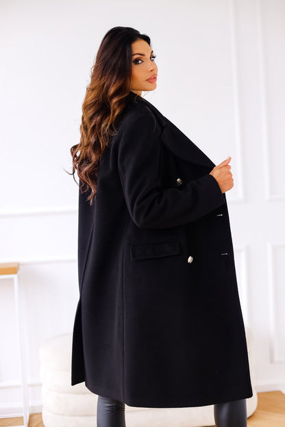 Manteau Long Femme Laine Mélangée Boutons Coupe Élégante