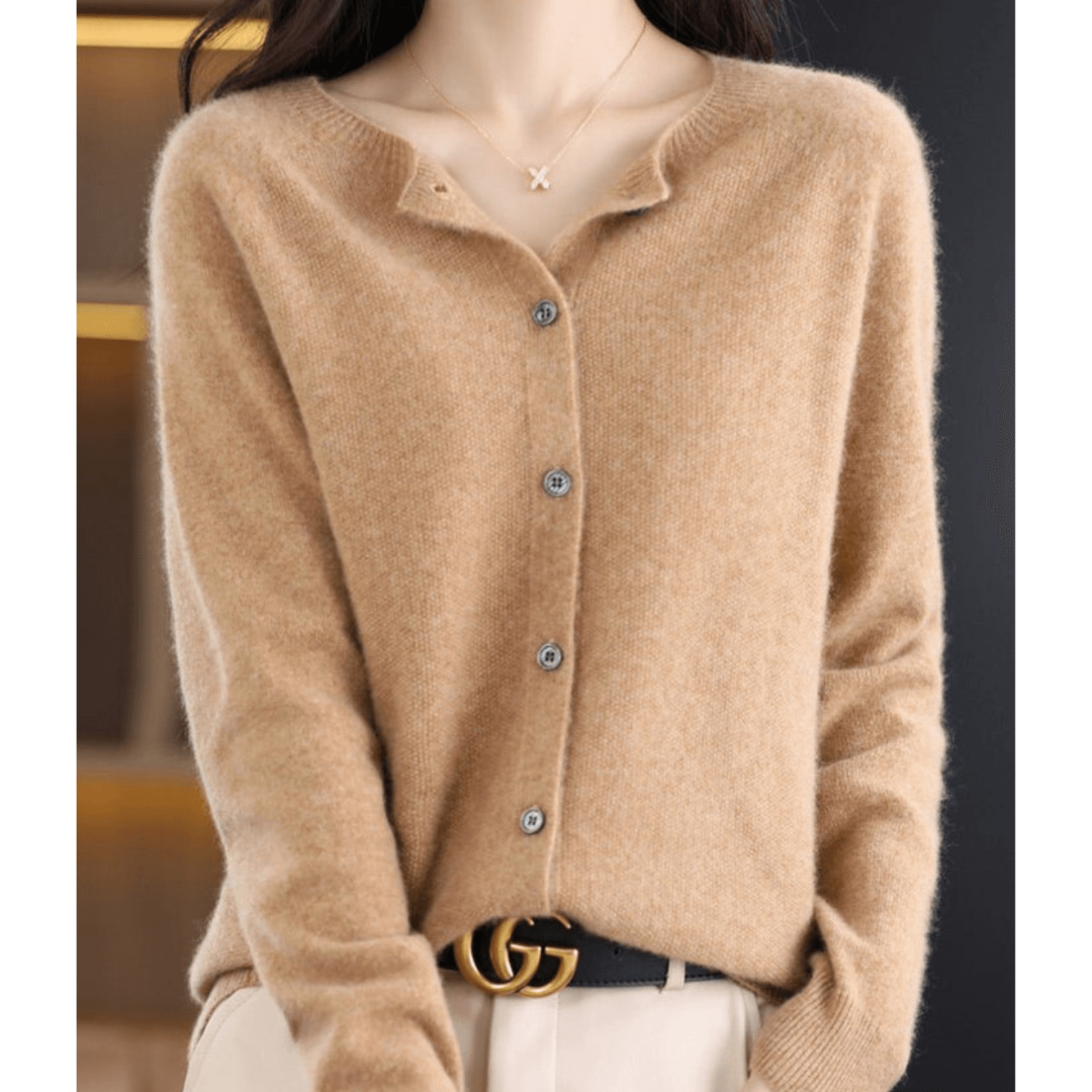 Cardigan Femme Cachemire Doux Col Rond Boutonné