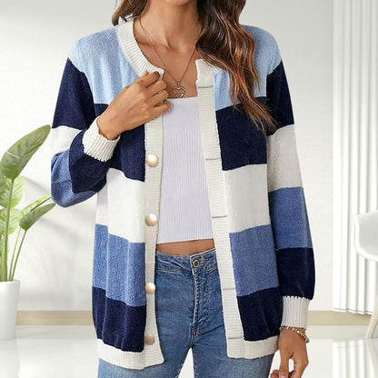 Cardigan Rayé Femme Boutons Chic et Élégant - PanierRoyale