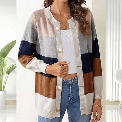 Cardigan Rayé Femme Boutons Chic et Élégant