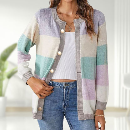 Cardigan Rayé Femme Boutons Chic et Élégant